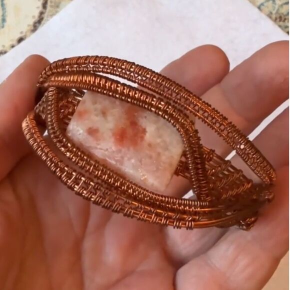 Handcrafted Copper Wire Wrapped Sunstone Bracelet Boho Artisan Bracelet - Picture 2 of 7